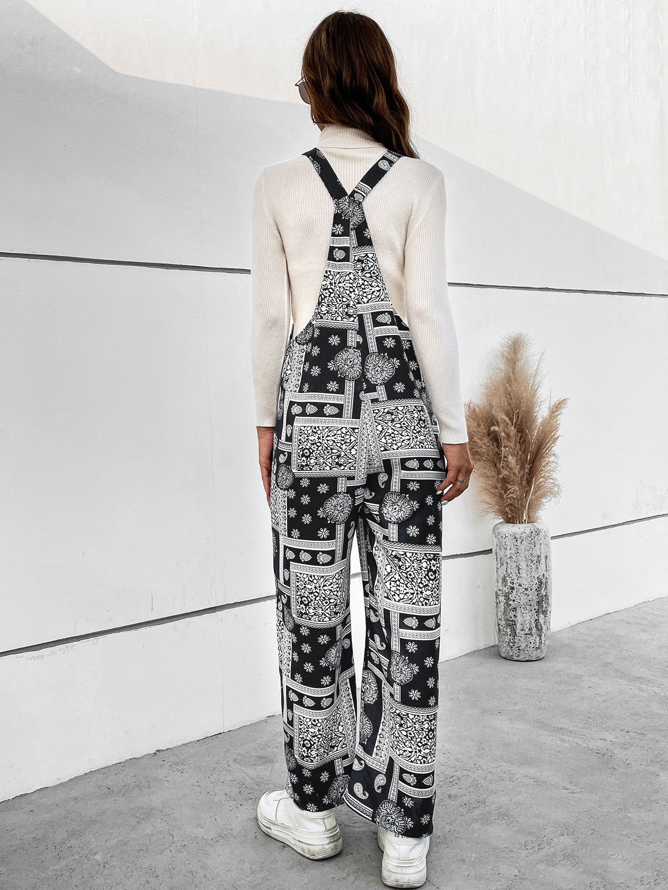 Jumpsuit with Pockets Printed Straight Leg