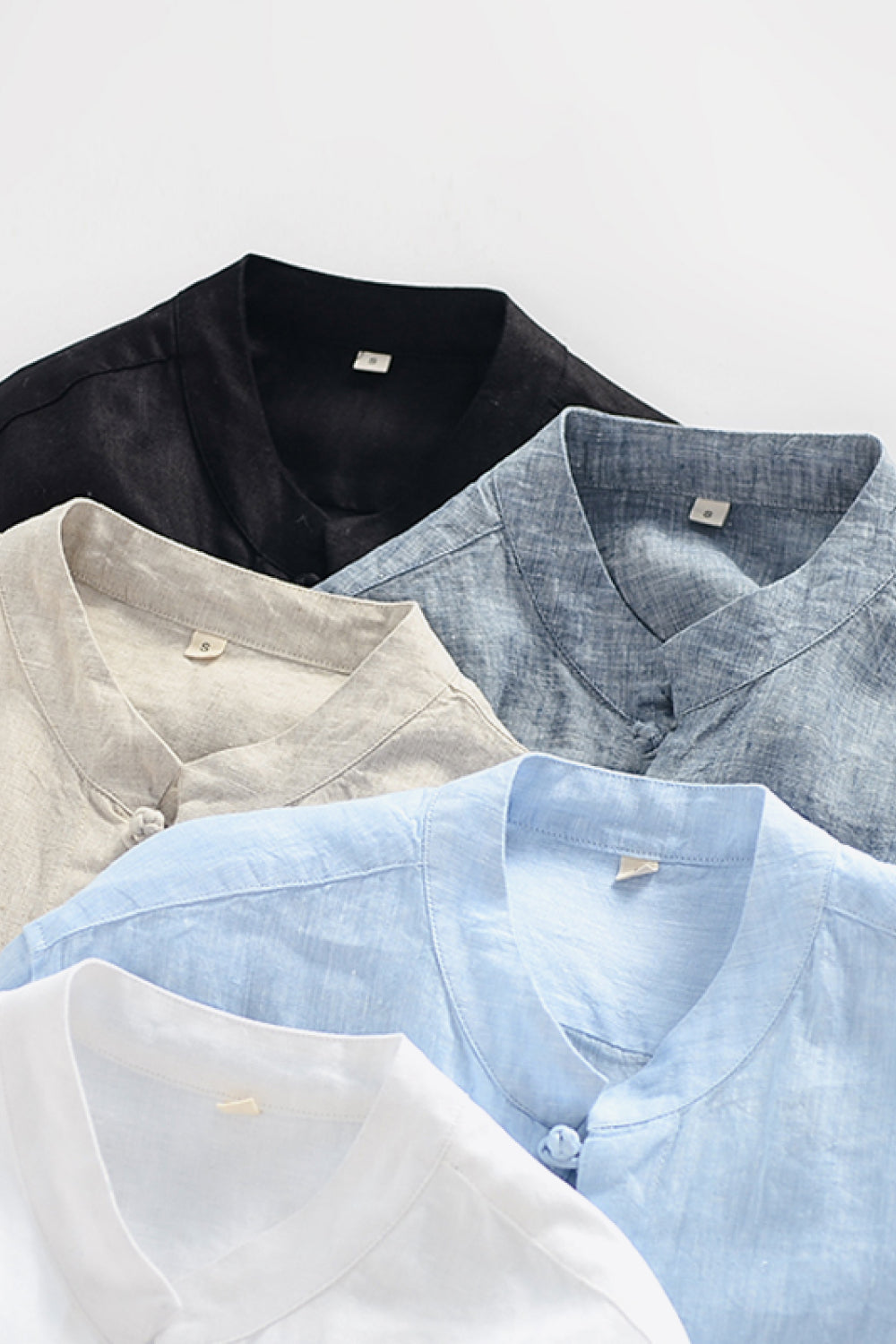 Buttoned Round Neck Short Sleeve Linen Shirt with Pockets