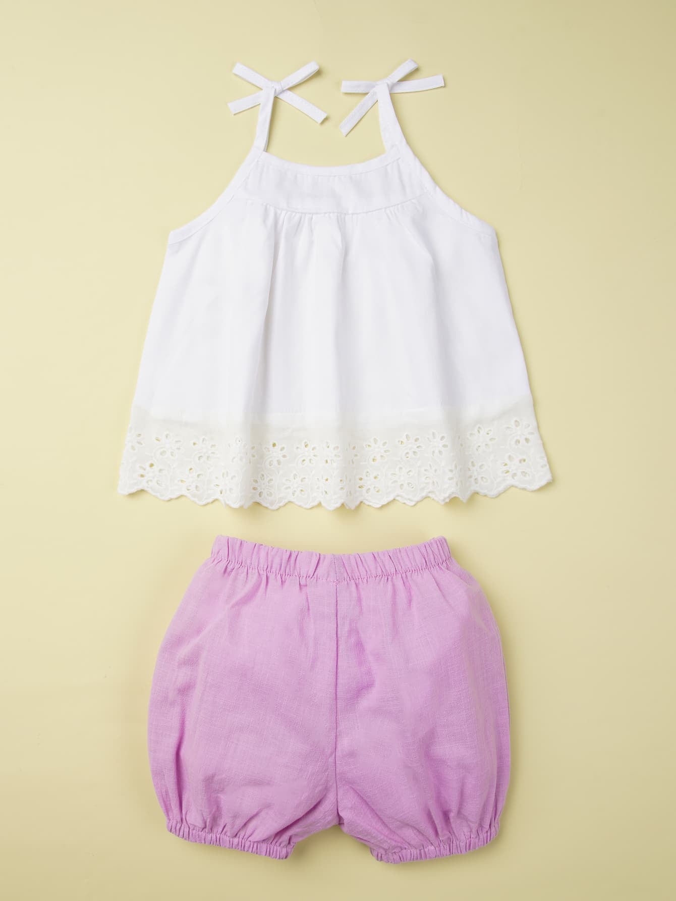 Lace Cami and Elastic Waist Shorts Set
