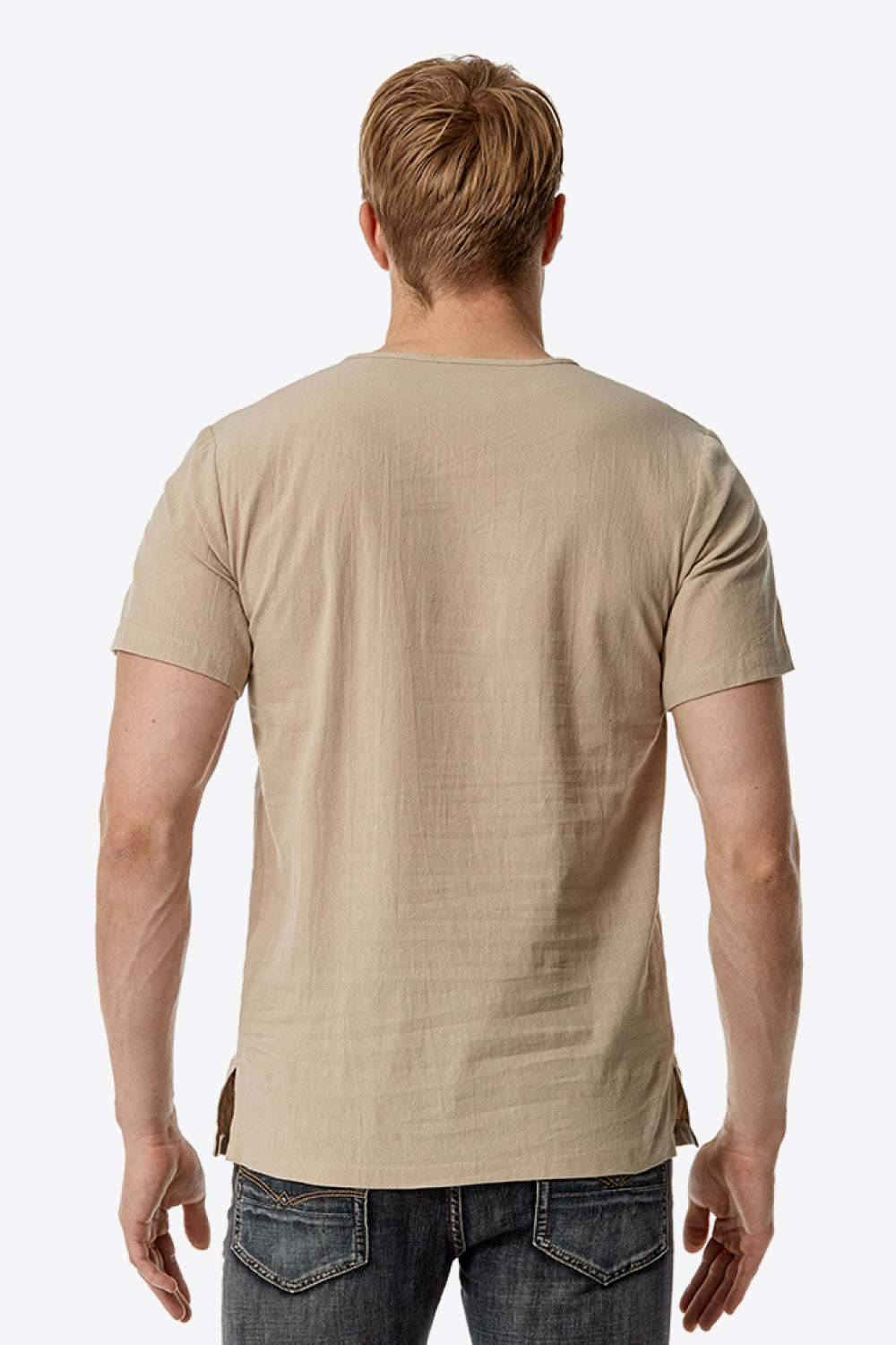 Buttoned Notched Neck Short Sleeve Tee