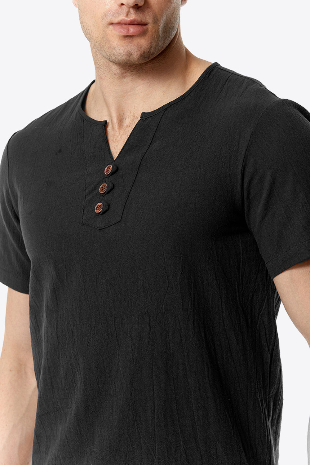 Buttoned Notched Neck Short Sleeve Tee