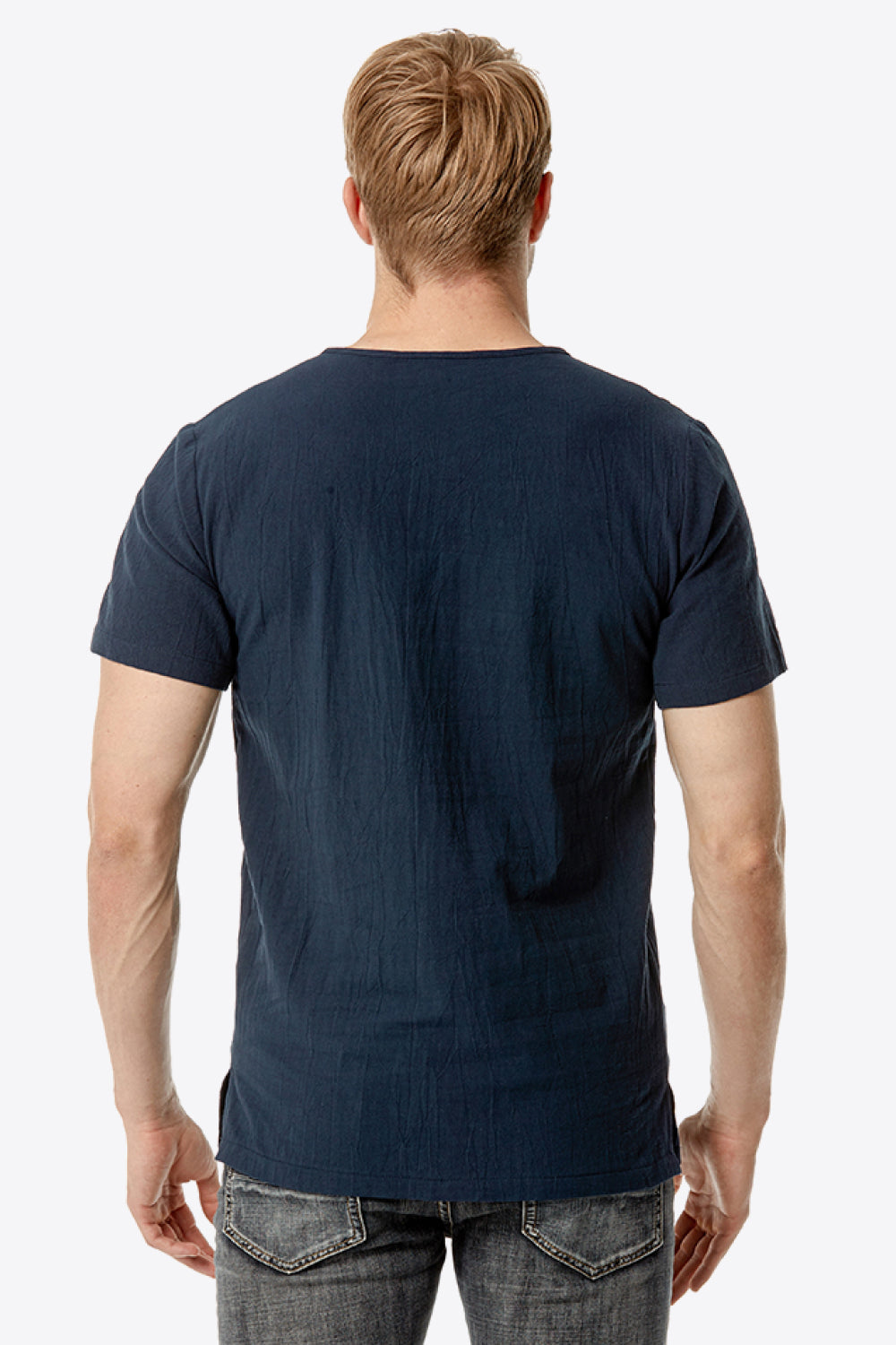 Buttoned Notched Neck Short Sleeve Tee