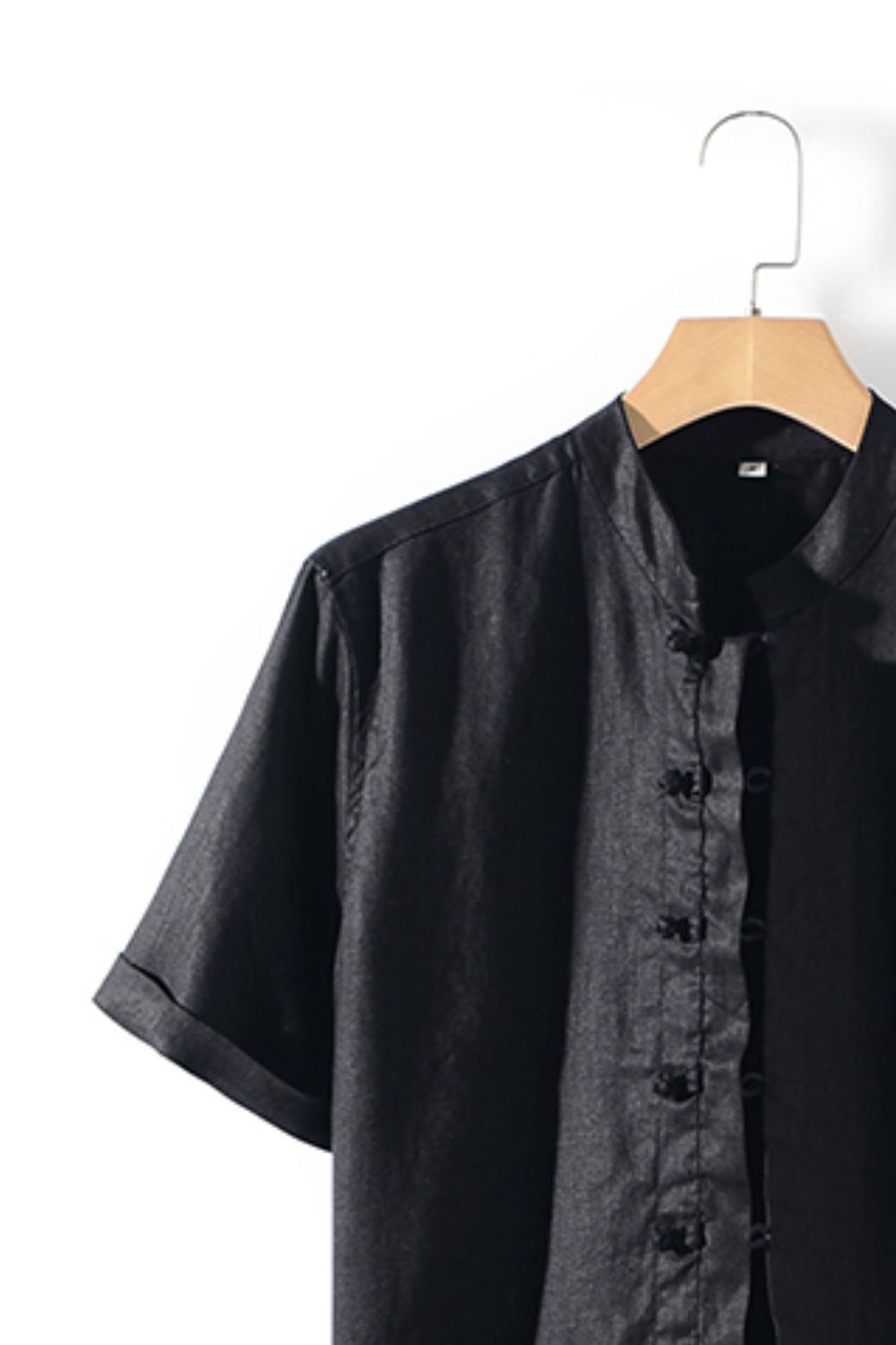 Buttoned Round Neck Short Sleeve Linen Shirt with Pockets