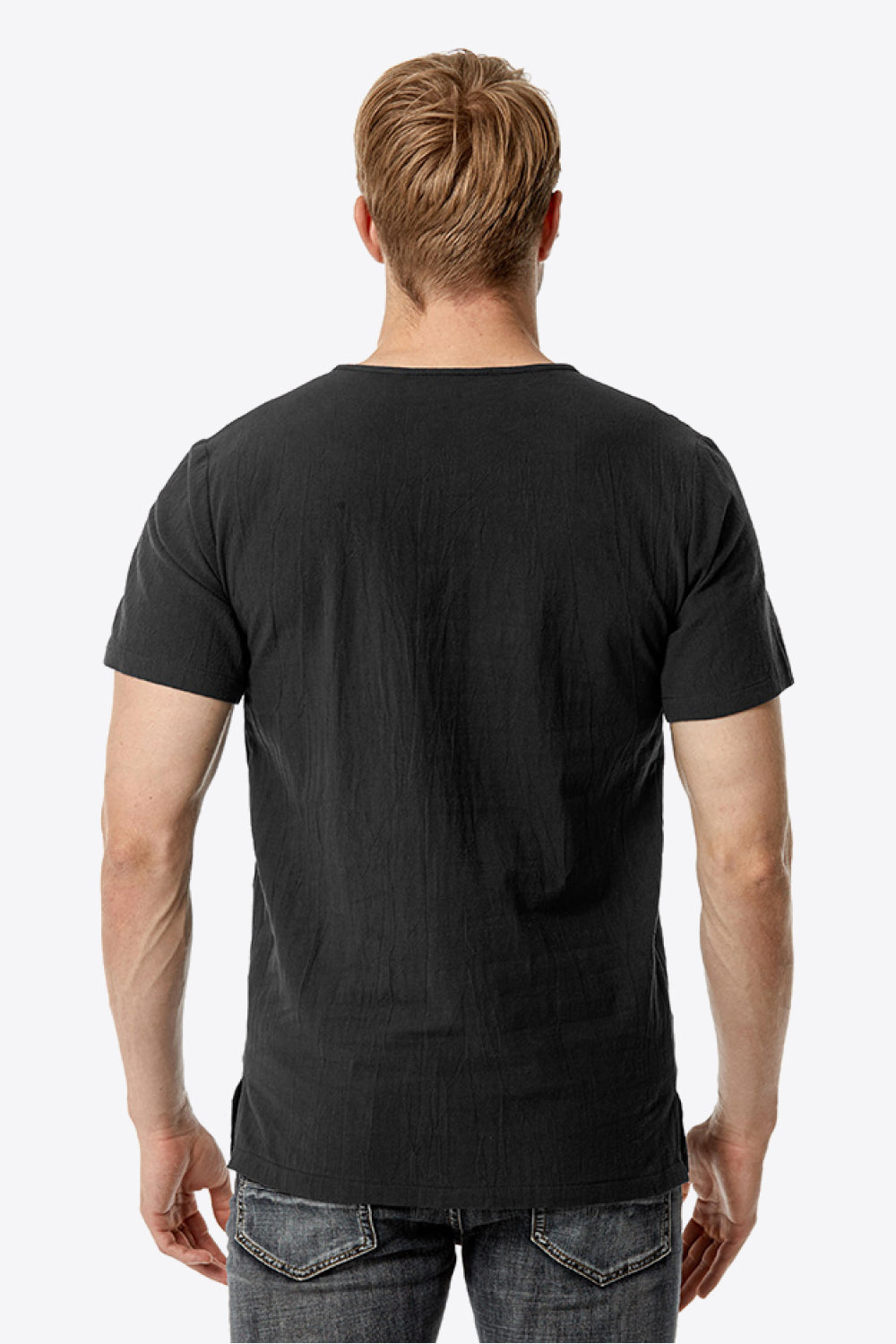 Buttoned Notched Neck Short Sleeve Tee