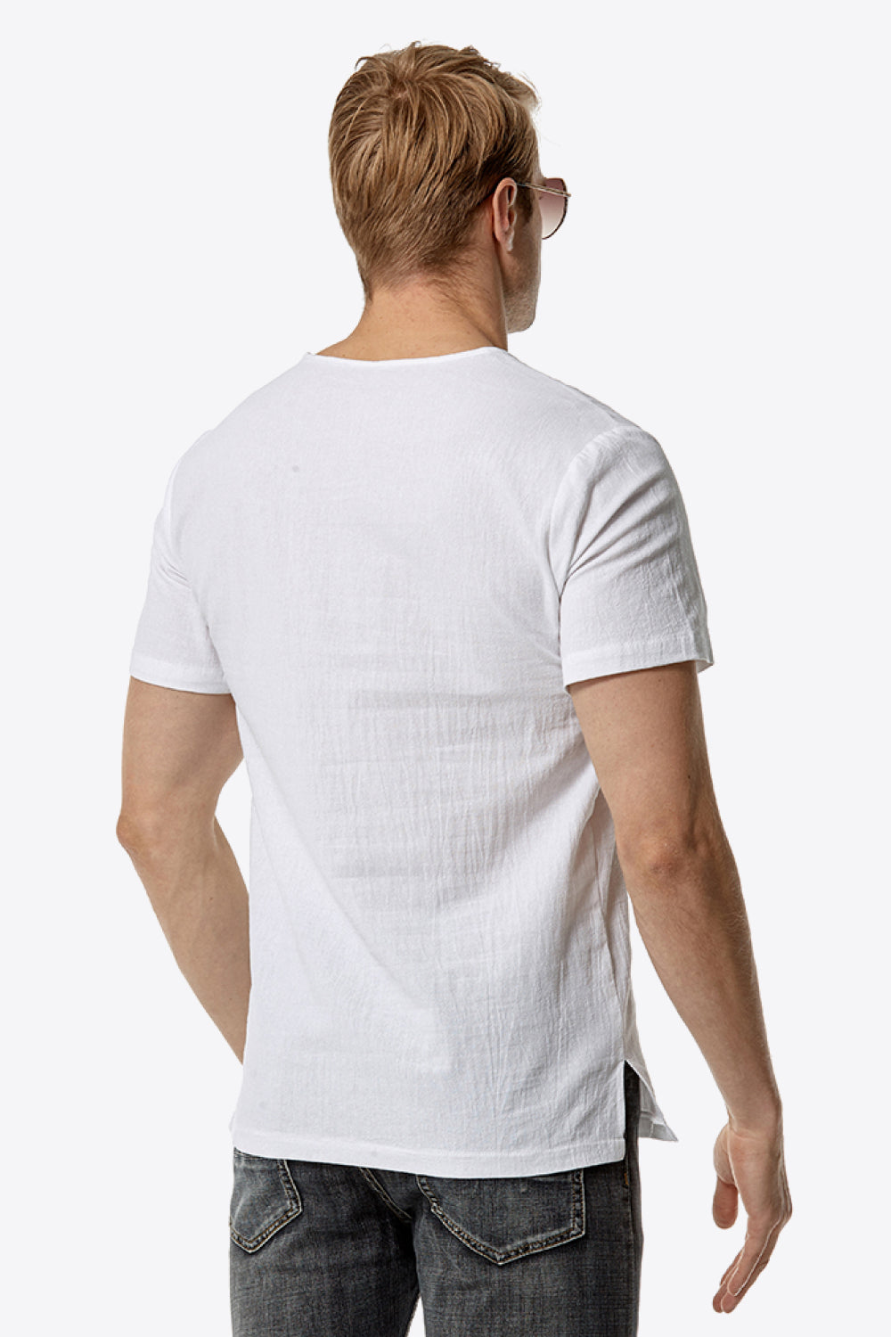 Buttoned Notched Neck Short Sleeve Tee