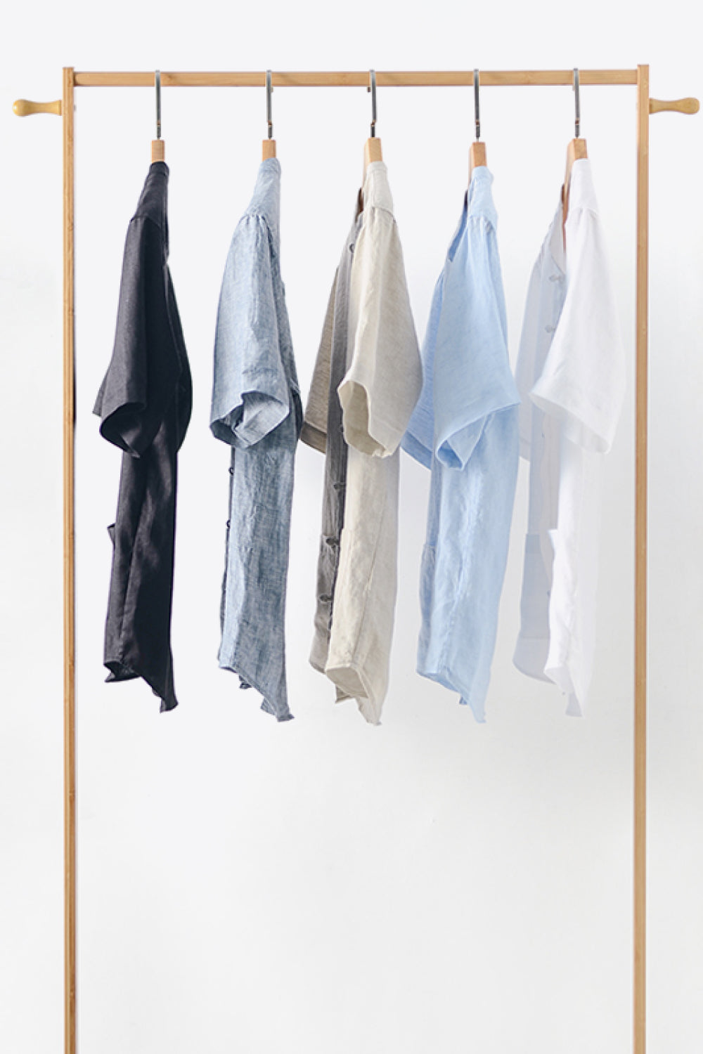 Buttoned Round Neck Short Sleeve Linen Shirt with Pockets
