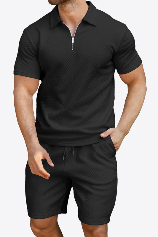 Quarter-Zip Collared Short Sleeve Top and Shorts Set