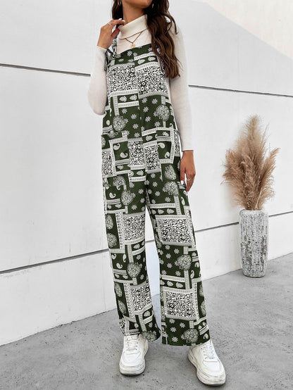 Jumpsuit with Pockets Printed Straight Leg