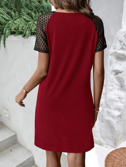Woman's Buttoned V-Neck Raglan Sleeve Dress