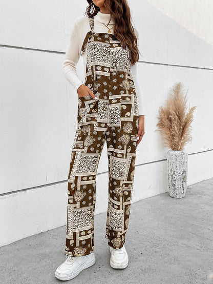 Jumpsuit with Pockets Printed Straight Leg