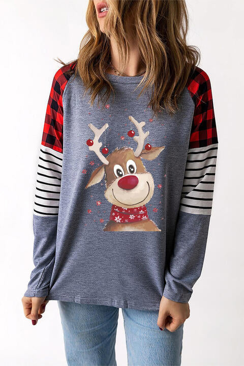 Reindeer Graphic Round Neck Sweatshirt